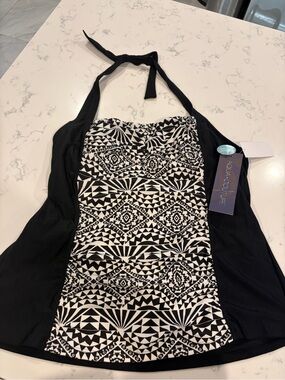 Aqua Couture Black & White Halter Tankini Top NEW w tag